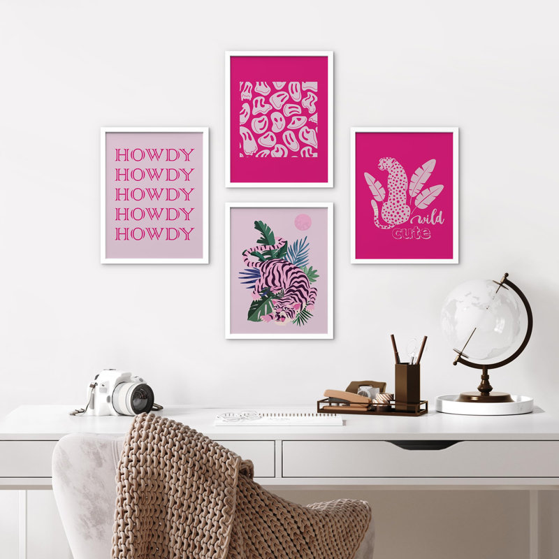 Howdy Pink Tiger Collages Shapes, Blanc, H 16 po x l 12 po