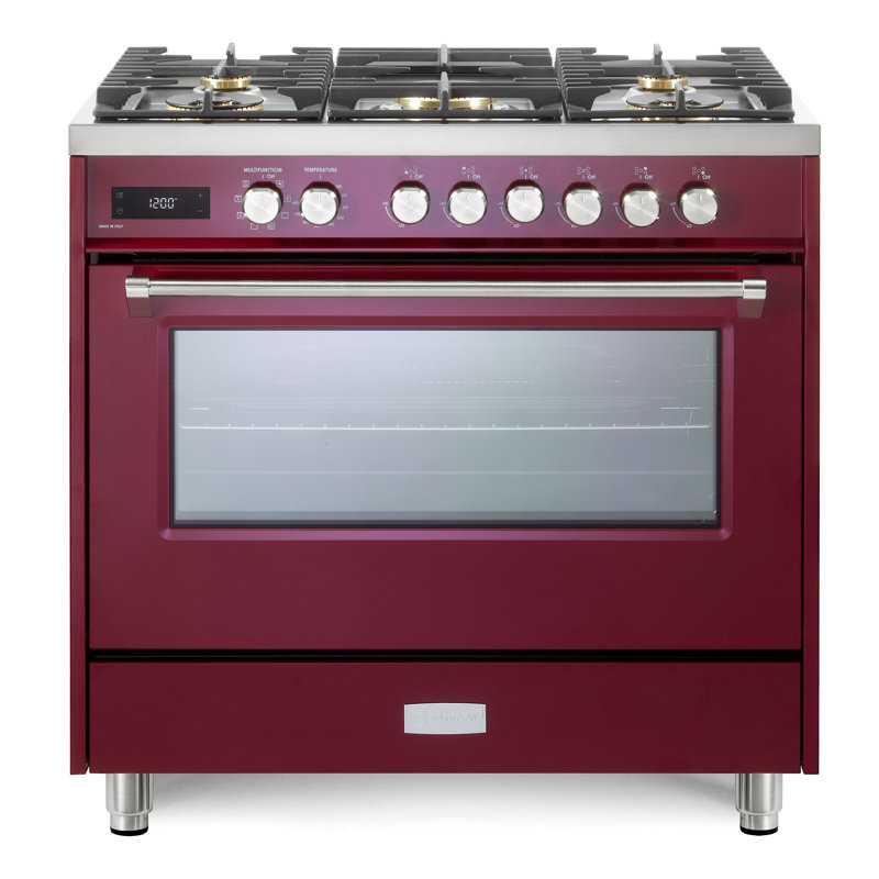 Verona Ultima Series 36 Inch Dual Fuel Range with 5 Sealed Burners, Burgundy