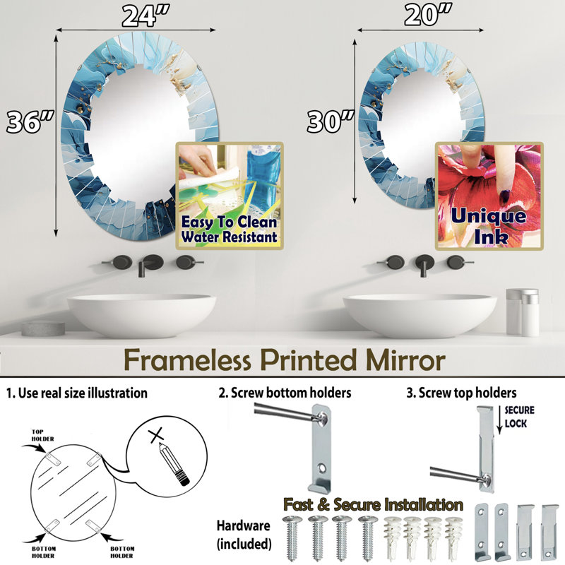 Gerze - Miroir mural moderne ovale, 30 po x 20 po