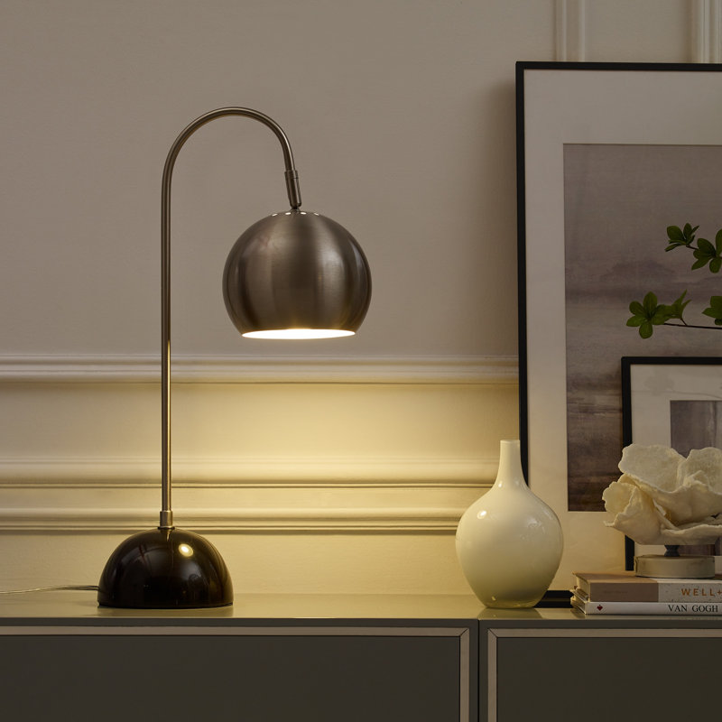 Lampe de table 24 "avec abat-jour dôme Cheatum, Gris, Gris / Noir