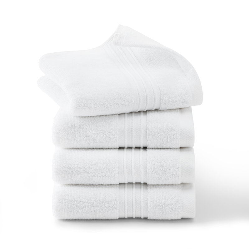 TOWN & COUNTRY EVERYDAY 4-Piece Solid Dobby Border Washcloth Set, 13x13-Inch, 100% Cotton, White