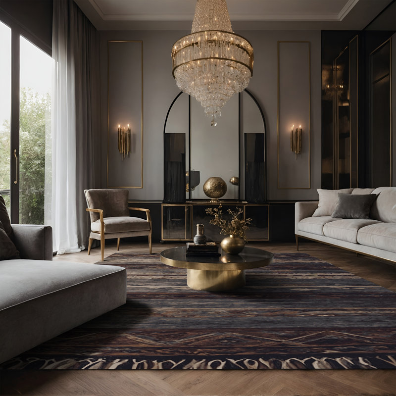 Tapis noir soyeux et moelleux, Rectangle 8 pi x 12 pi