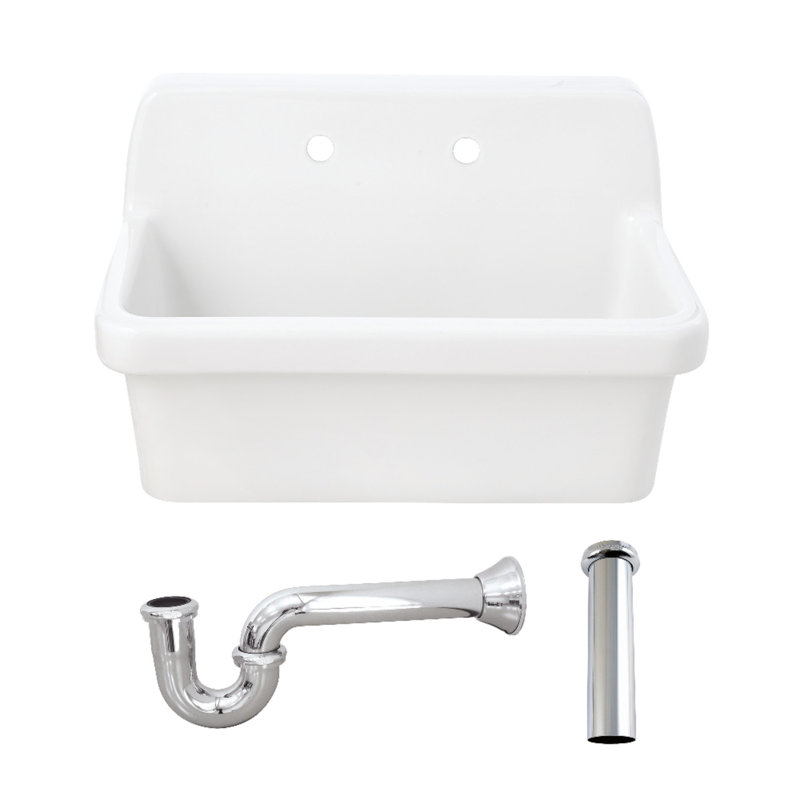 Kingston Brass Doriteal 30" Ceramic Single Bowl Wall Mount Kitchen Sink With Strainer, Polished Chrome