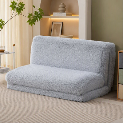 HOMCOM Bean Bag Chair Floor Sofa Bed for Adults, Thick Long Folding Sofa Bed 54 x102 in, Wall Couch Sleeper Chair Floor Mattress for Living Room, Light