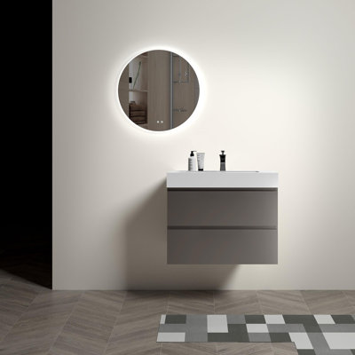 Meuble-lavabo gris avec lavabo, grande vasque murale flottante avec rangement Alice