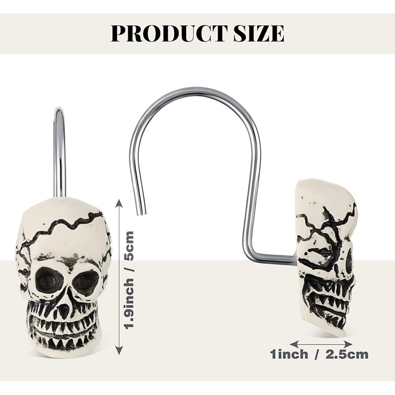 Spooky Skull Shower Curtain Rings, 12-pack