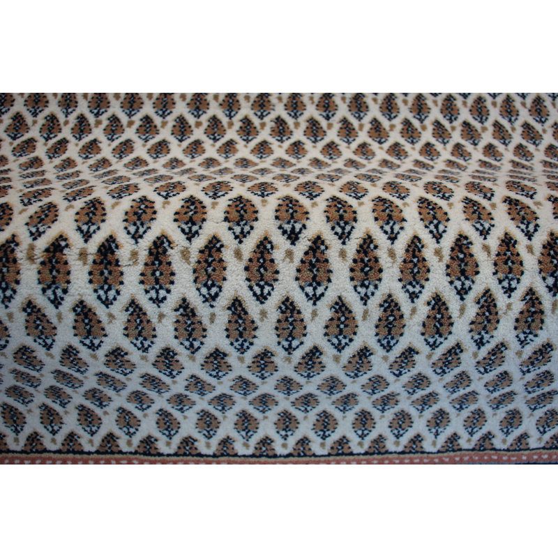 Hand-Knotted High-Quality Cream and Brown Area Rug, Rectangle 8'3" x 9'8"