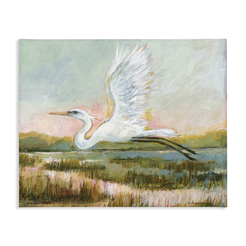 Toile blanche héron volant, design par Susan Winget, H 16 po x l 20 po