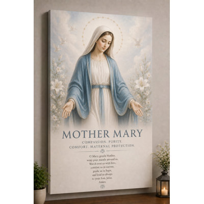 Grande mère Mary, impression murale sur toile à motif floral doux 24 x 36 pouces, décor de chambre pacifique, chambre de prière spirituelle, prêt à être accroché