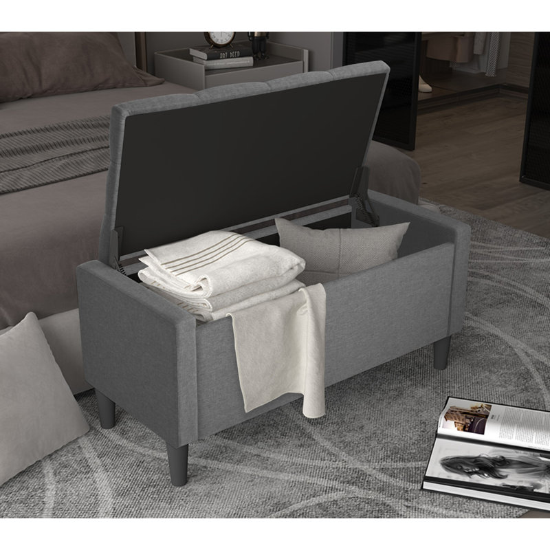 Banc de rangement rembourré Friesen, Lin fumée, H 19,4 po x l 29 po x P 18,3 po