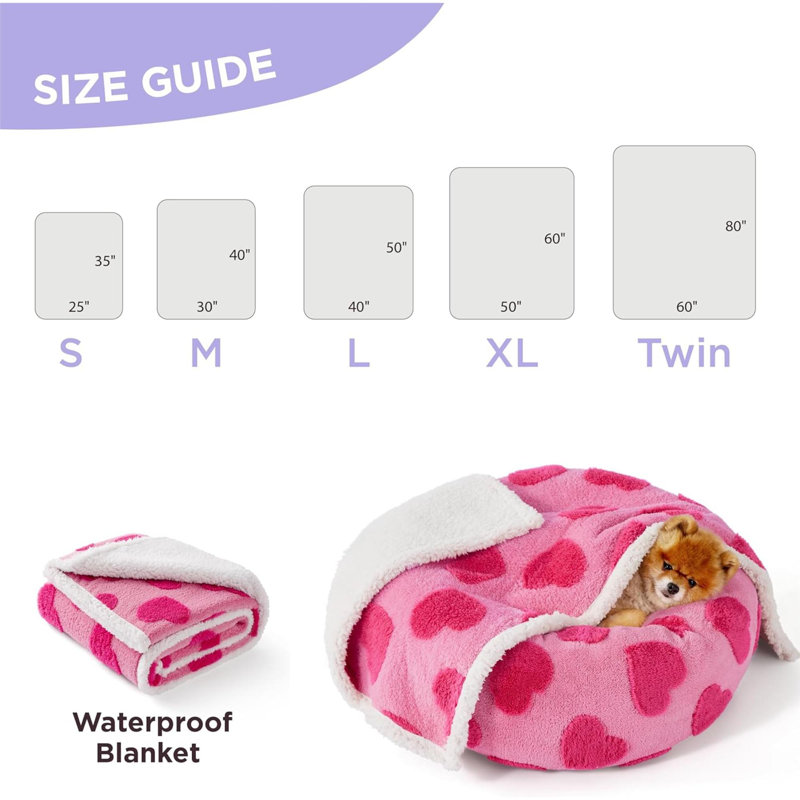 Couverture imperméable pour chiots pour grands chiens - couvertures lavables pour chien à double face avec jacquard chaud et molleton Sherpa doux, couverture pour chat pour la protection du lit, motif à motif d'amour, rose