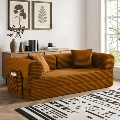 81" Convertible Boneless Sleeper Sofa with Side Storage Pocket, Oversized Deep Seat Modular Corduroy Couch