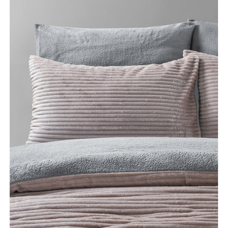 Velosso Glitter Cord With Teddy Soft Cosy Fleece Reverse Duvet Set, 200 x 200cm + 50 x 75cm Comforter