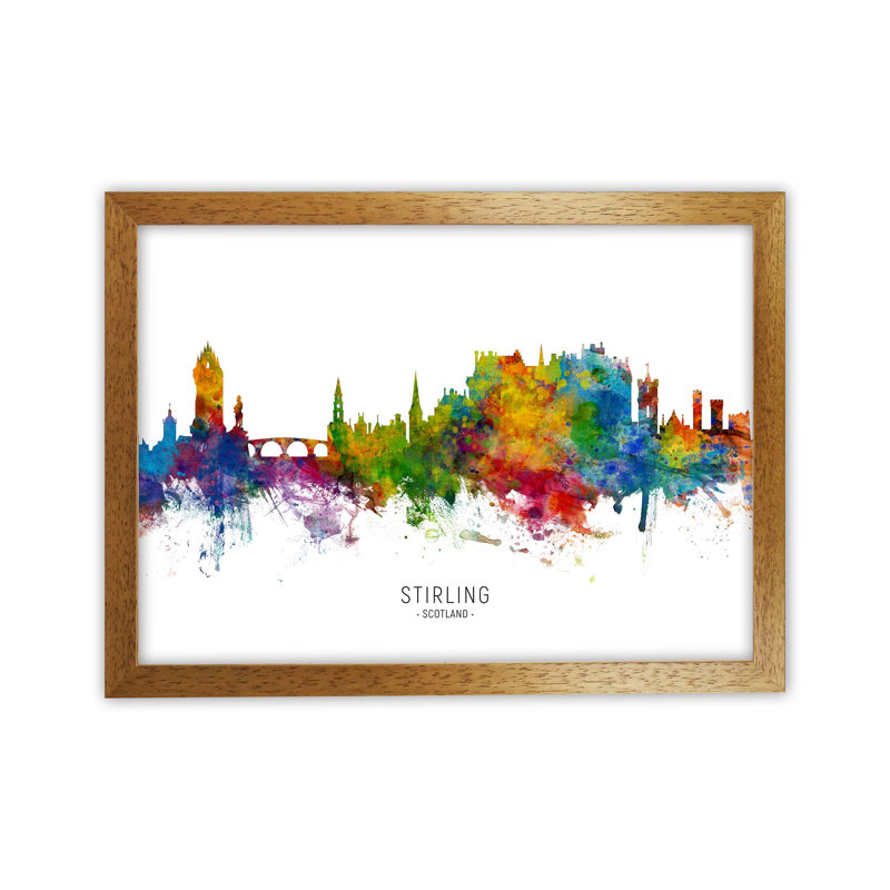 Stirling Scotland Skyline by Michael Tompsett - Print, Brown Framed, 25cm H x 34cm W x 3cm D