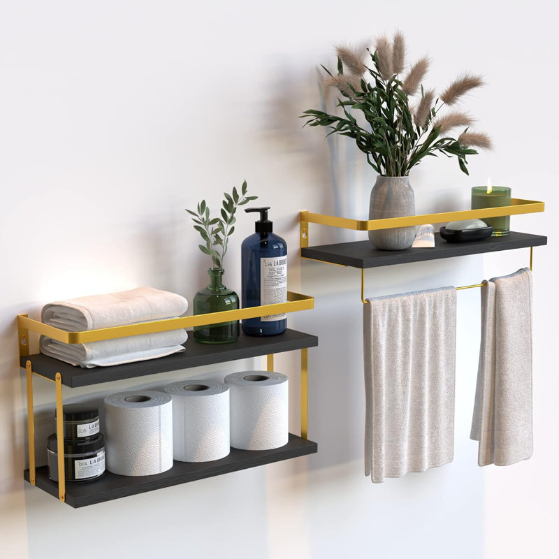 Purefoy 3 Piece Floating Shelf with Towel Bar, Black
