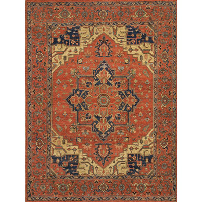 Tapis oriental orange / beige / bleu marine noué à la main Gundega