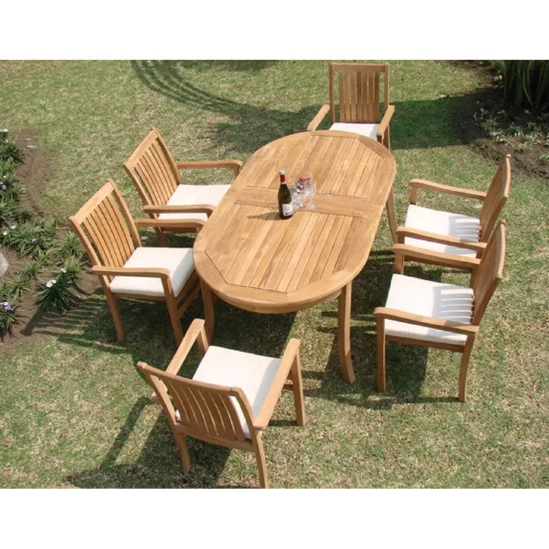 13 Pc Luxurious Grade-A Teak Dining Set - 117" Oval Table And 12 Cahyo Stacking Arm Chairs #01Chd, 30.5" H x 94" L x 40" W, 8