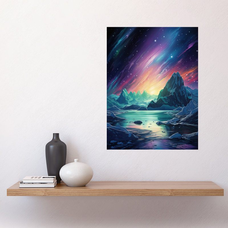 Wall Art Print Aurora Borealis Dawn in Antarctica Oil Painting Enchanting Arctic Ice Fantasy Landscape Poster