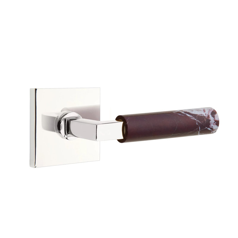 Ensemble de leviers d'intimité Emtek Select avec rosette carrée et tige carrée en L, levier en marbre Rosso Levanto droit