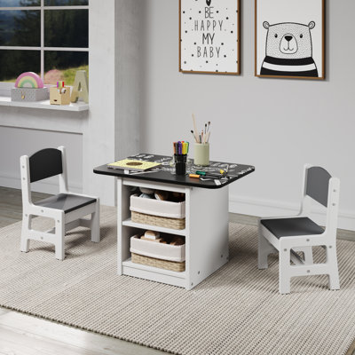 Art & Play Black & White Chalkboard Table With Two Chairs Set
