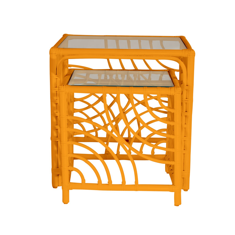 Swirl Glass Nesting End Table, Citrus Orange