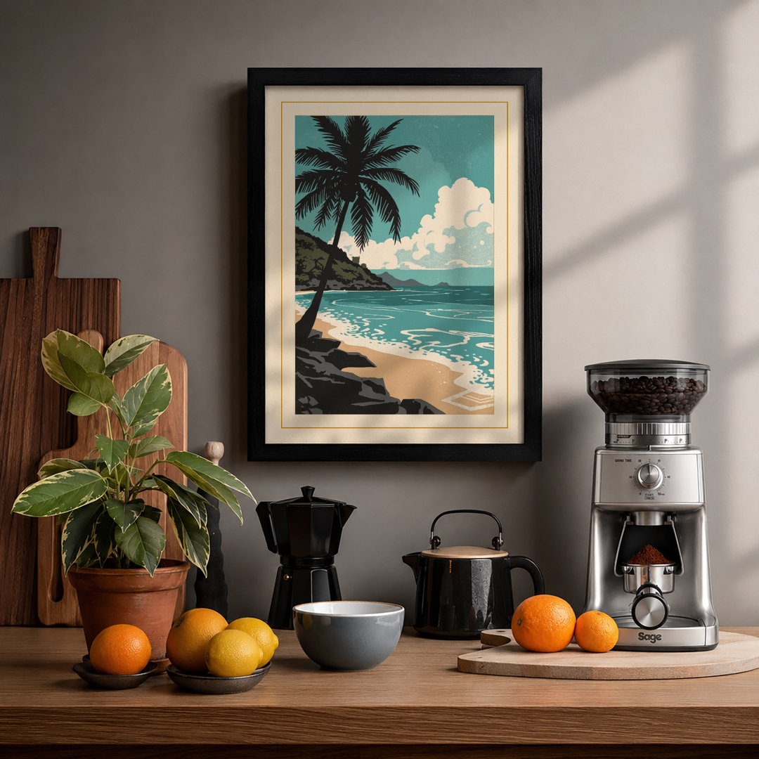 Tropical Palm at Dawn Coastal - Framed Print
