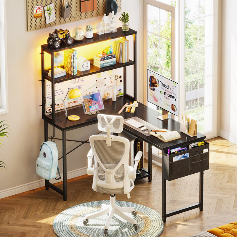L-Shaped Metal Base Computer Desk
