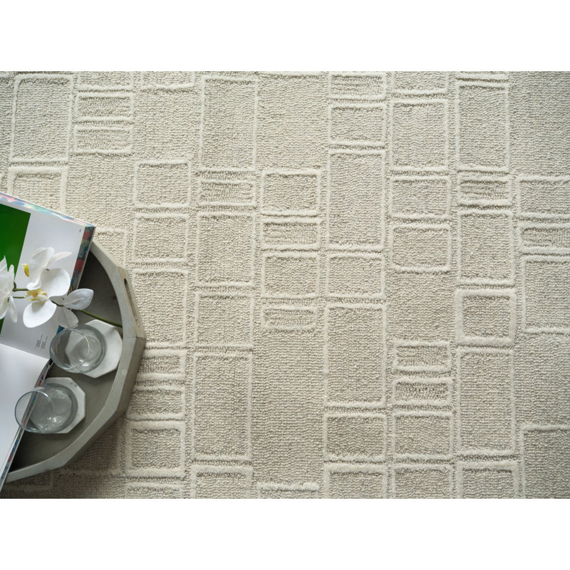 Soho Hand Tufted Wool Abstract Area Rug, Silver/Ivory, Rectangle 14' x 18'