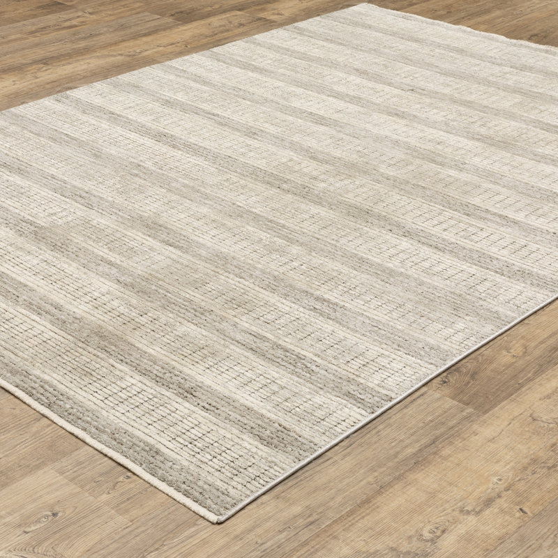 Telisa Modern Linear Ladder-Stitch Ivory / Brown Area Rug, Rectangle 9'10" x 12'10"