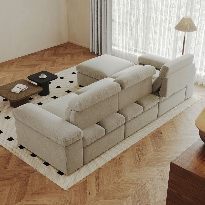 Comfortable Cotton And Linen Combination Sofa With Adjustable Down Backrest, Storage Space, Suitable For Living Rooms And Bedrooms