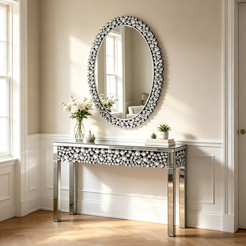 Console en verre et miroir ovale