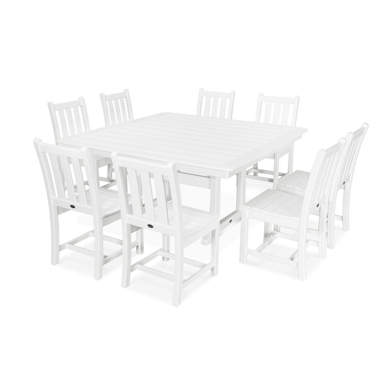 Traditional Garden 9-Piece Nautical Trestle Dining Set, White