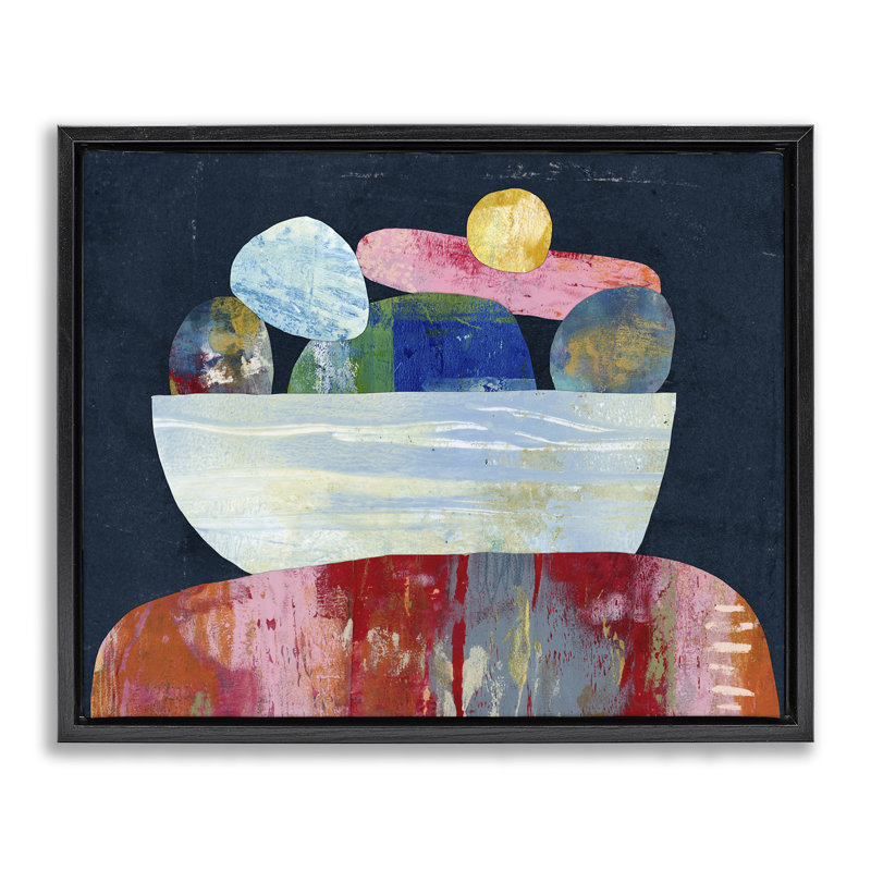«Stacked Rocks Collage Floater», art mural par Lisa Nohren, Cadre flottant noir de jais, H 17 po x l 21 po