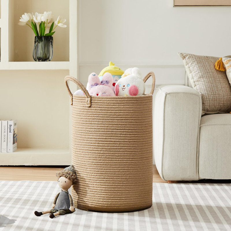 Panier à linge en jute tissé très grand 80L