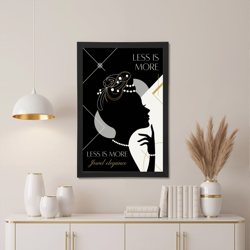 «Less Is More Jewel Elegance Silhouette Woman with Pearls and Gold Accents», reproduction d'art sur toile tendue sur toile, ensemble de 1