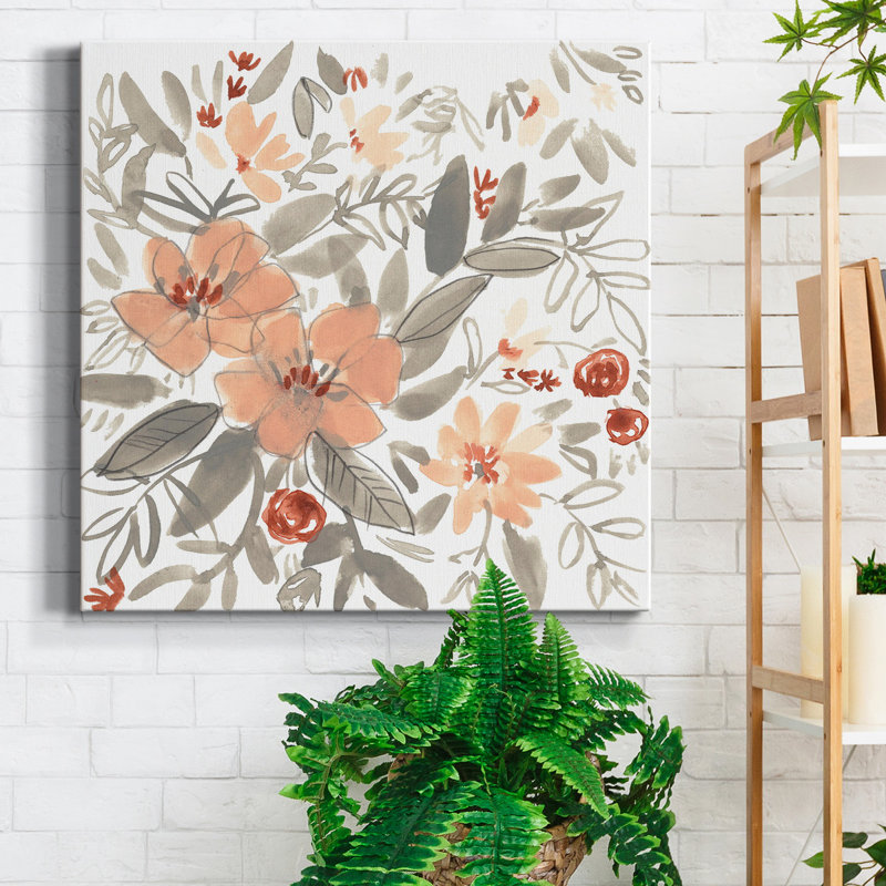 Toile tendue avec châssis I-Premium Peach & Rust Blooms, H 10 po x l 10 po x P 1 po