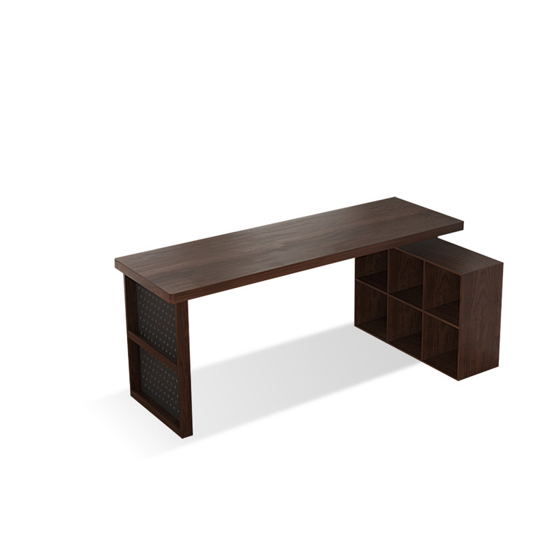 Noyer foncé + bureau en bois massif en forme de L noir + fer, H 29,53 po x l 70,87 po x P 35,43 po, Retour à droite