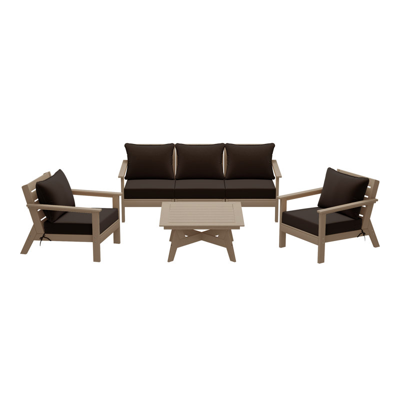 Ensemble de conversation à assise profonde 6 pièces, Marron clair, Brun