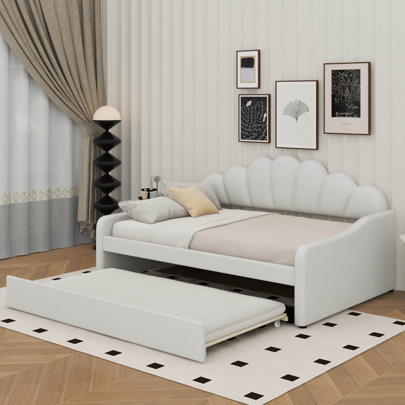 Full Size Upholstery Daybed Frame With Backrest And Trundle, White