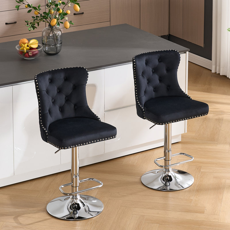 Swivel Adjustable Height Counter Stool With Metal Frame, Silver, Black