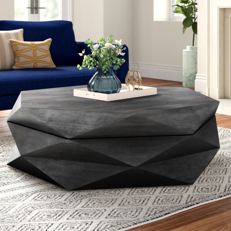 Malonne Solid Wood Single Coffee Table, Black, 15" H x 48" W x 48" L