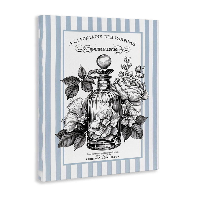 Toile française à motif floral, signée lettrée et doublée, H 20 po x l 16 po