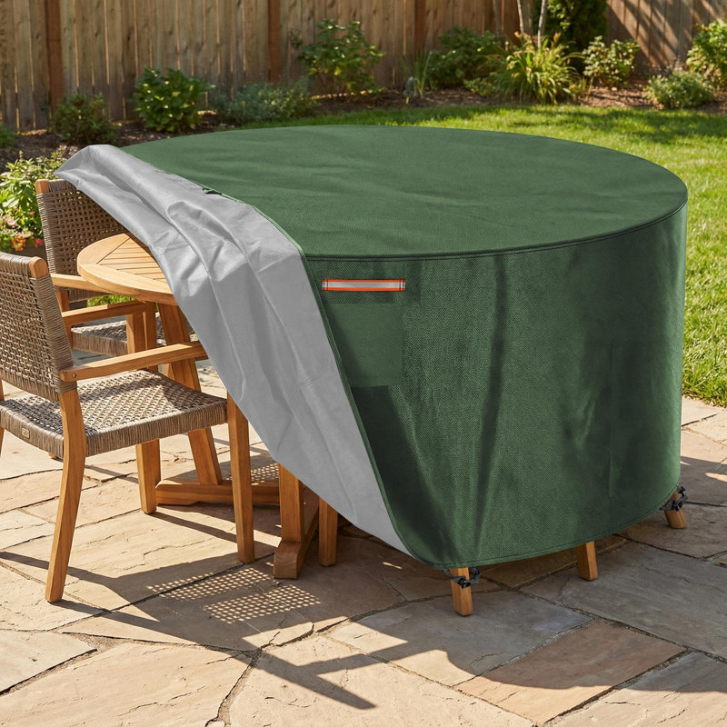 Round Patio Table Cover, 70 Inch Waterproof, Tear-Resistant, UV-Resistant Oxford Cloth With Ventilation Design,Drawstrings And Reflective Strips