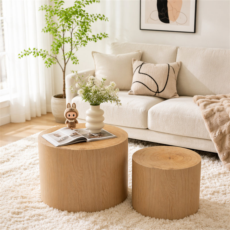 Ensemble de 2 tables basses gigognes, H 14,96 po x l 18,9 po x P 18,9 po, Bois naturel