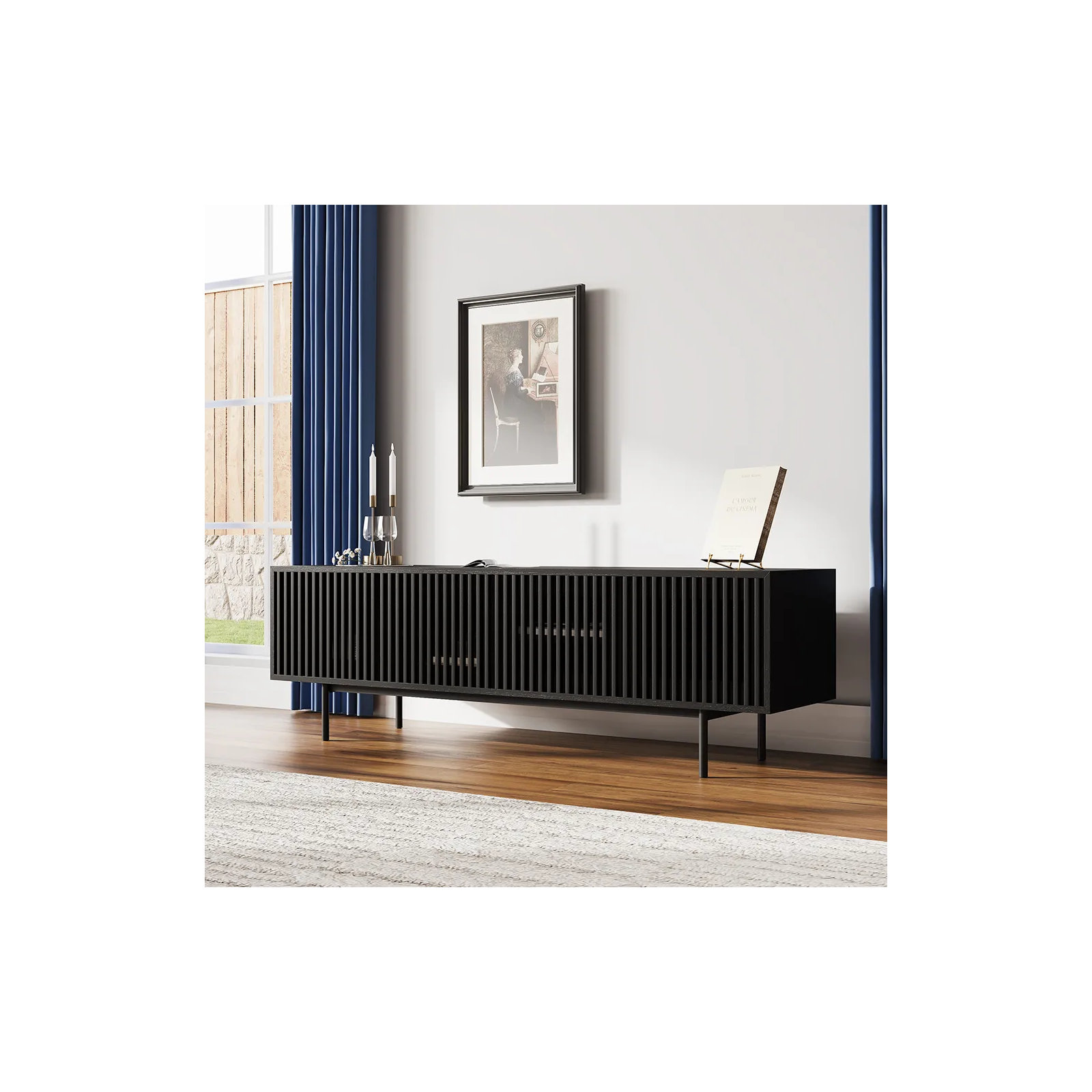 Daila Media Console, 21.26" H x 71" W x 18.89" D, Black