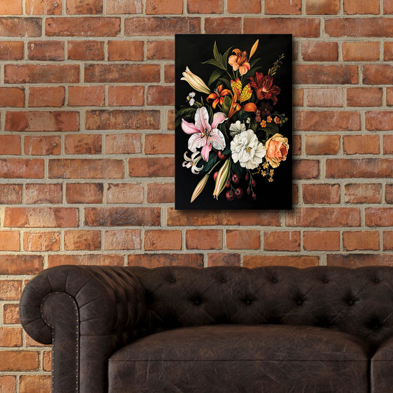 Art mural en verre Fleurs en fond noir 1 'par Momart, H 24 po x l 16 po x P 0,2 po