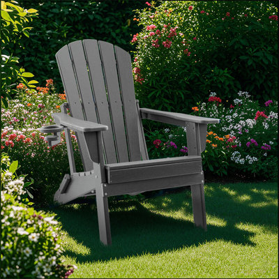 Chaise Adirondack en PEHD pliable avec porte-gobelet, résistante aux intempéries, nécessitant peu d'entretien, pouvant supporter jusqu'à 400 lb