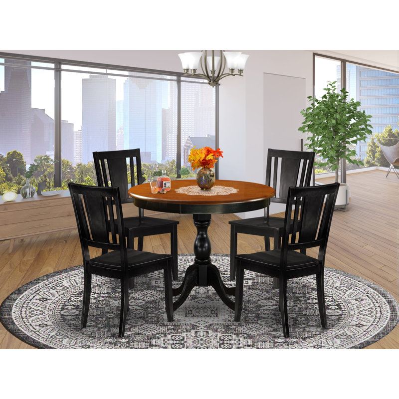Ensemble de table de salle à manger 5 pièces comprenant une table de cuisine ronde avec piédestal et 4 chaises de salle à manger, 36 po x 36 po, noir et cerise