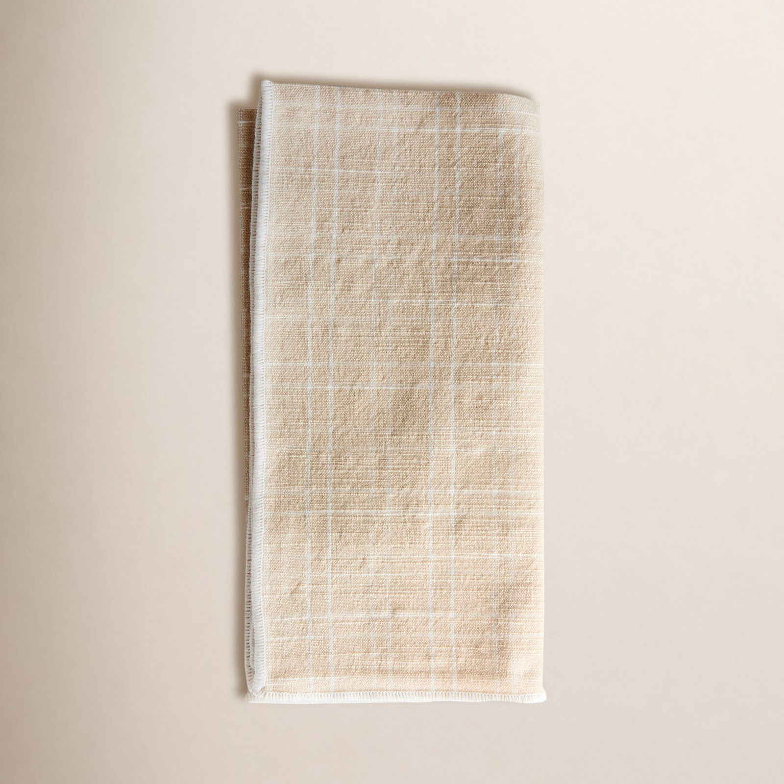Eggett Toile Cotton Dinner Napkins, Plaid, Straight Seam, Taupe/White