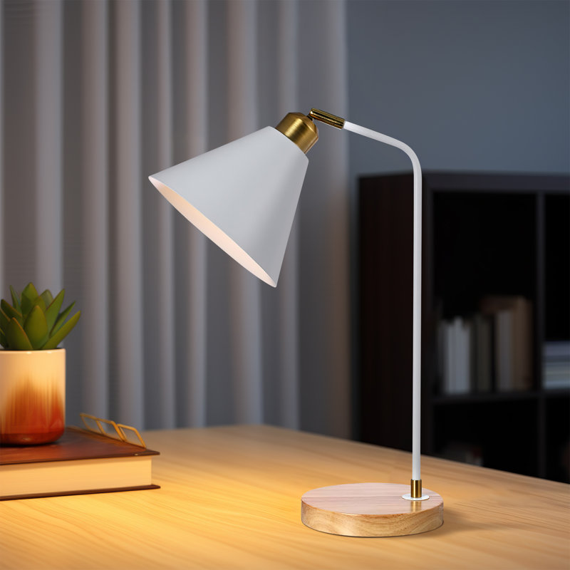 Lampe de bureau en bois massif Zarriah, Blanc